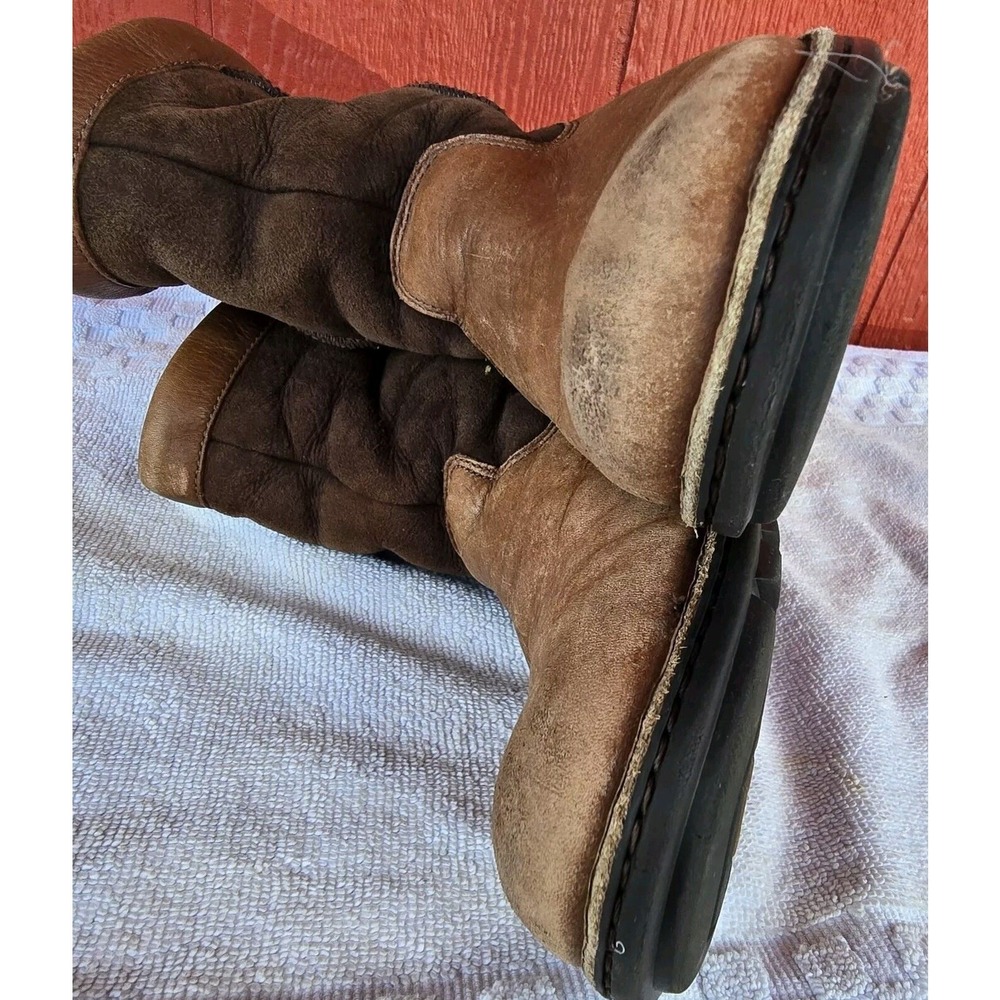 UGG Beacon Leather Boots Size 3 Brown Two Tone Sherpa Lined Hard Sole S/N 5925 - Picture 7 of 8